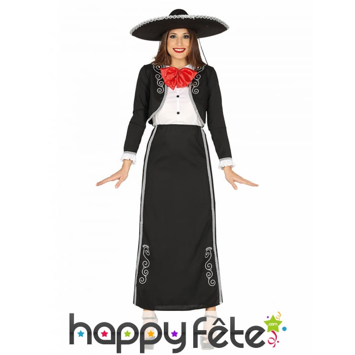 Tenue mexicaine d'apparat noire et rouge femme