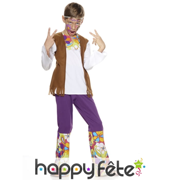 Tenue mixte de petit hippie, pantalon violet