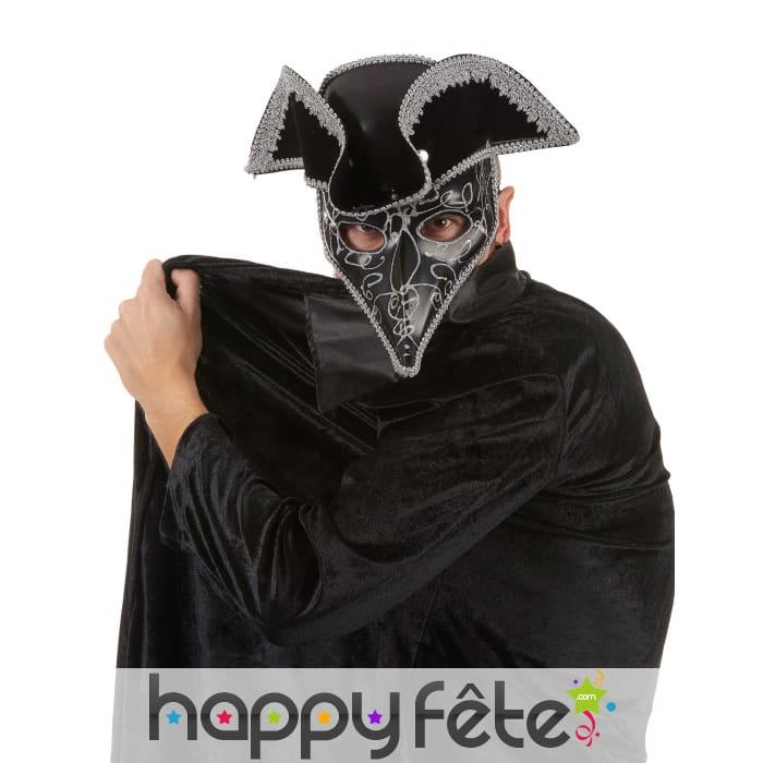 Tricorne masque dr peste noir liserts argentés