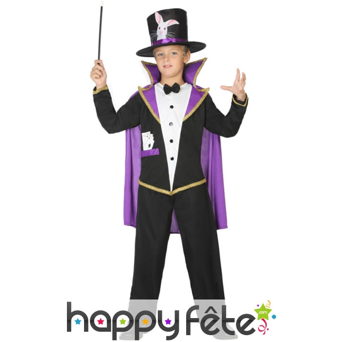 Tenue noire avec cape violette de petit magicien