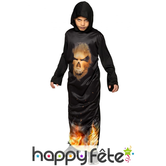 Tunique noire avec crâne et flammes pour enfant