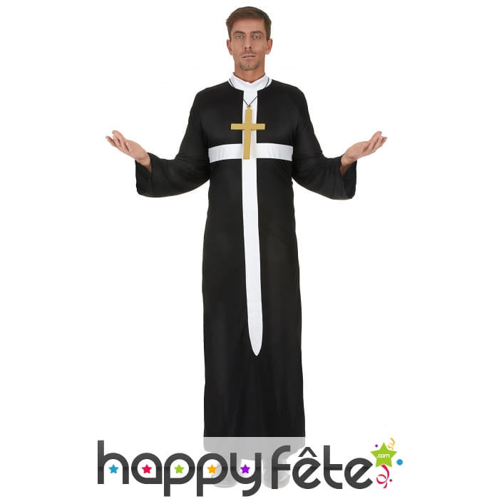 Tenue noire de prêtre imprimé croix blanche