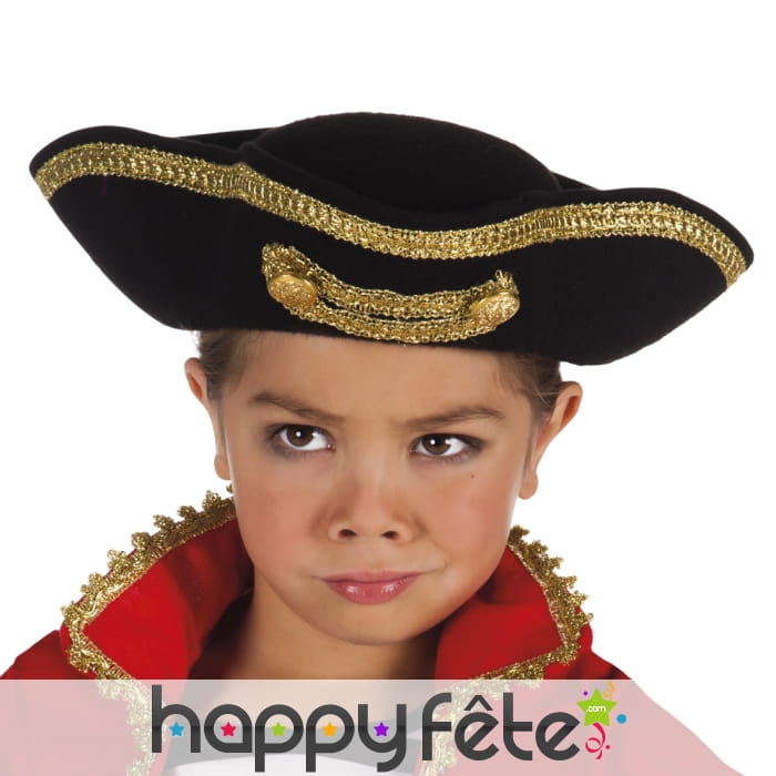 Tricorne noir liseret doré pour enfant