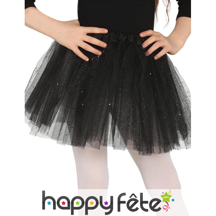 Tutu noir petite fille en tulle pailleté argenté