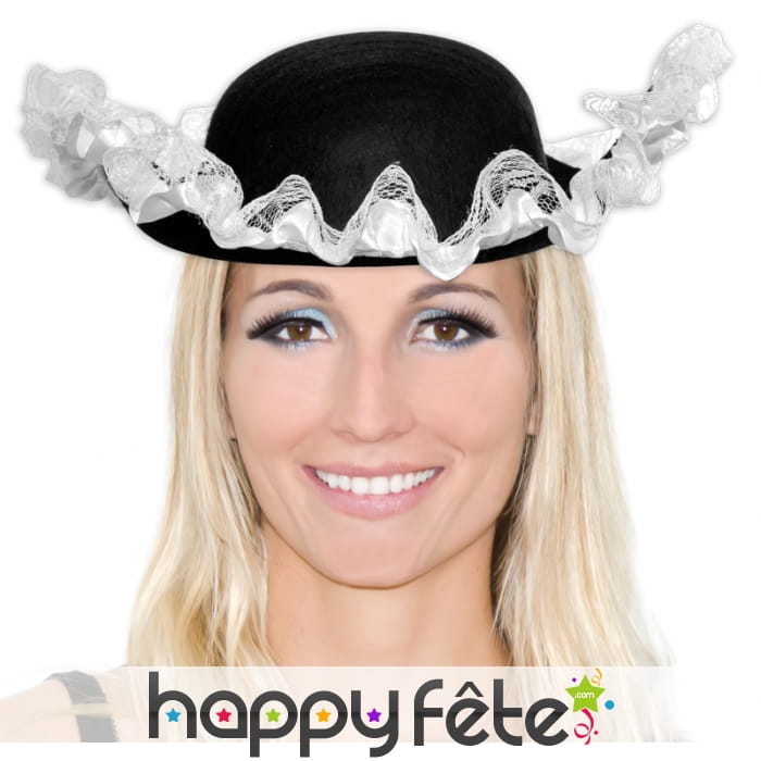 Tricorne pirate noir avec dentelle blanche