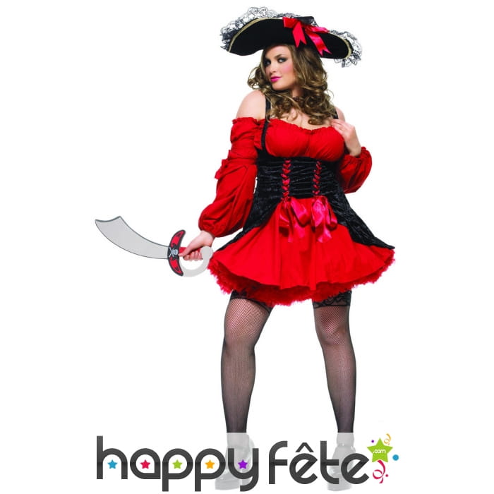 Tenue piratesse rouge avec bustier, grande taille