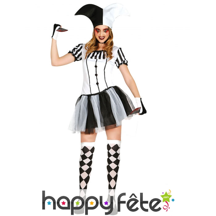 Tenue robe courte d'arlequin noir et blanc femme