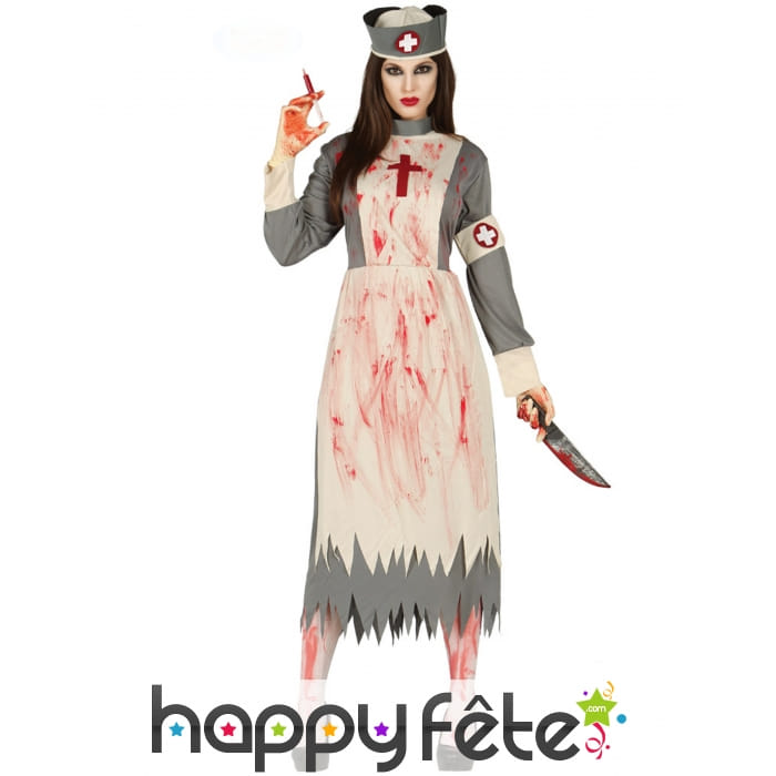 Tenue rétro d'infirmière zombie pour femme