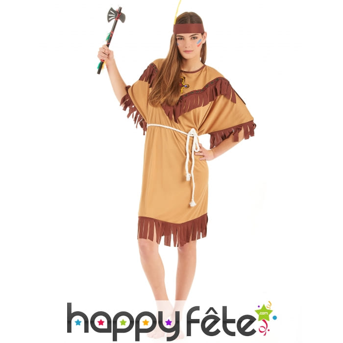 Tenue robe d'indienne marron clair pour femme