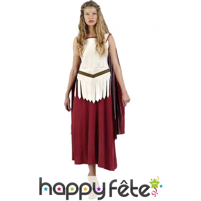 Tenue romaine de gladiatrice rouge blanche femme