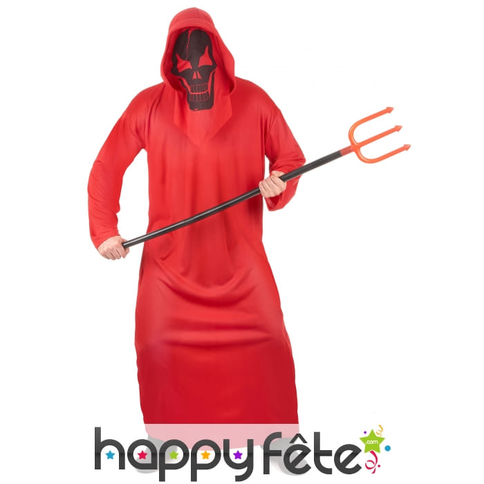 Tunique rouge de diable au visage squelette