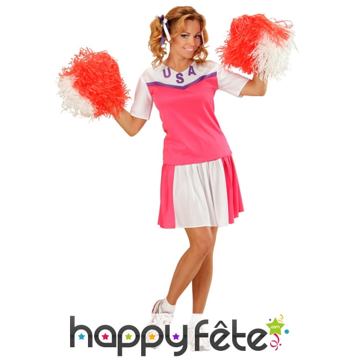 Tenue rose et blanche de femme pompom girl