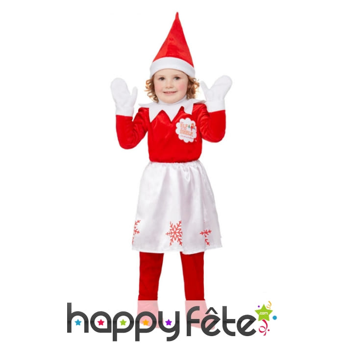 Tenue rouge et blanche d'elf de Noël pour fille
