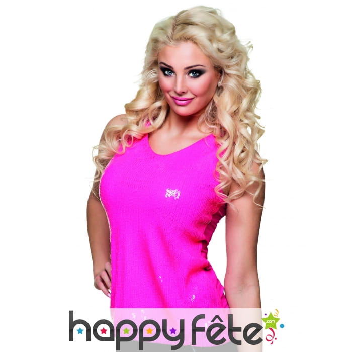 Top rose fluo recouvert de sequins