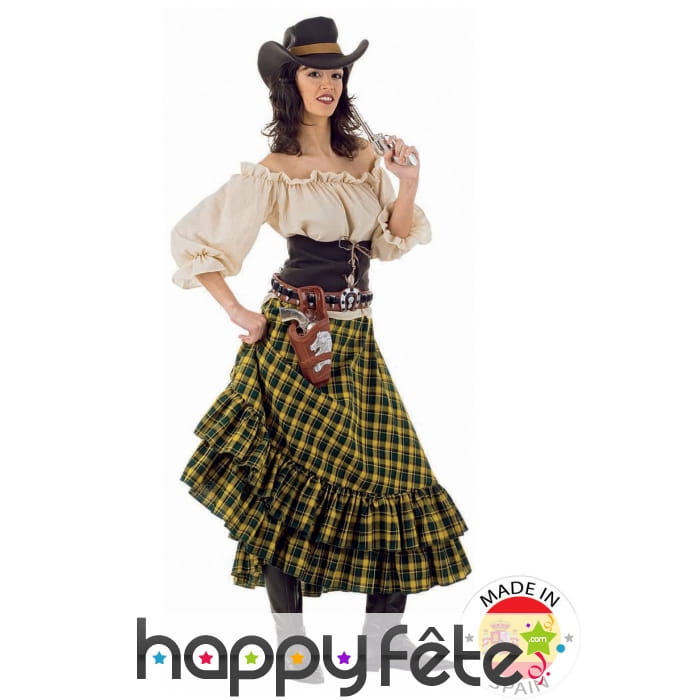 Tenue robe longue à carreaux de Cow Girl