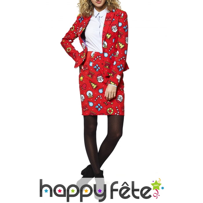 Tailleur rouge motif de Noël fun