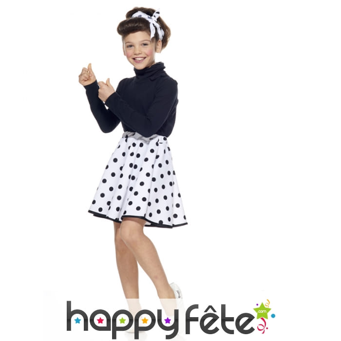 Tenue rock'n roll à pois blanc pour petite fille