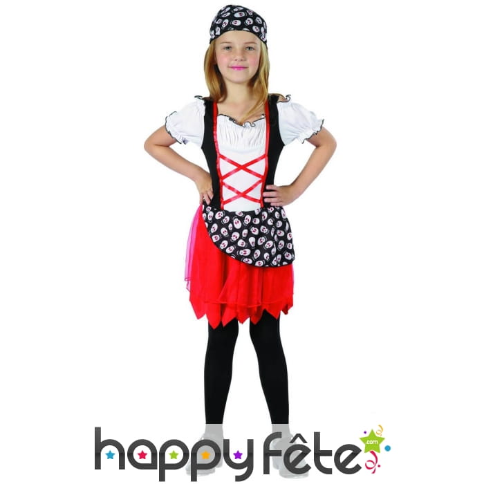 Tenue rouge petite piratesse motifs tetes de mort