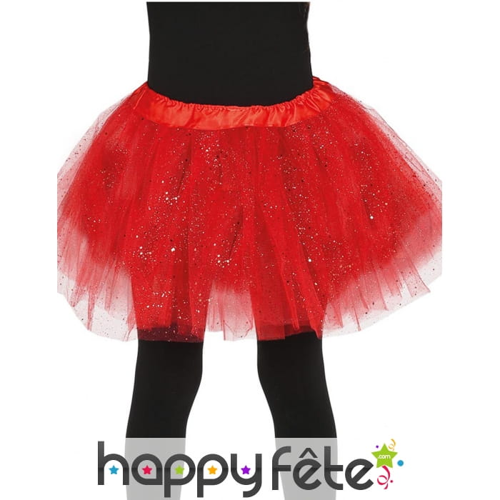 Tutu rouge petite fille en tulle pailleté argenté
