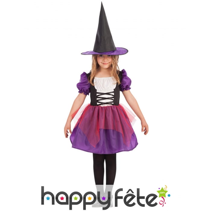 Tenue sorcière avec robe manches bouffante fille