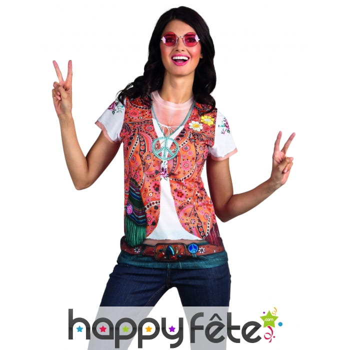 T-Shirt gilet hippie imprimé pour femme