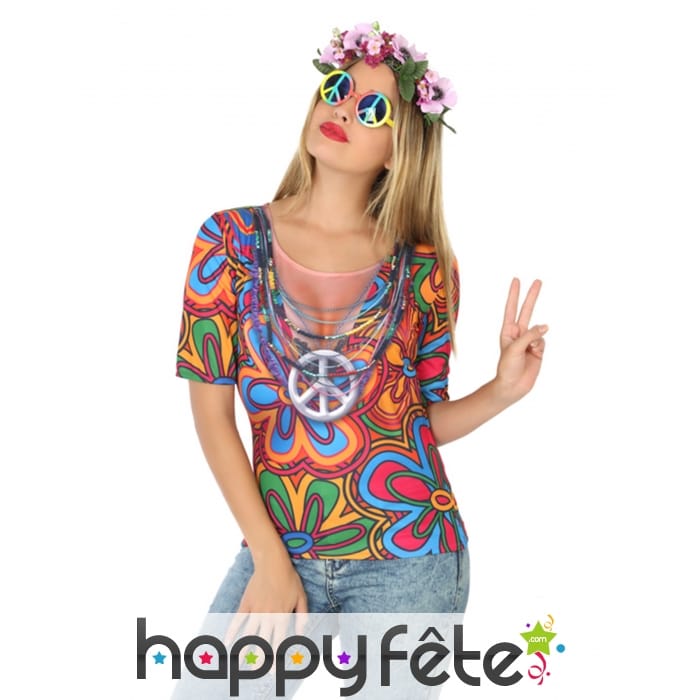 T-shirt haut de hippie pour femme adulte