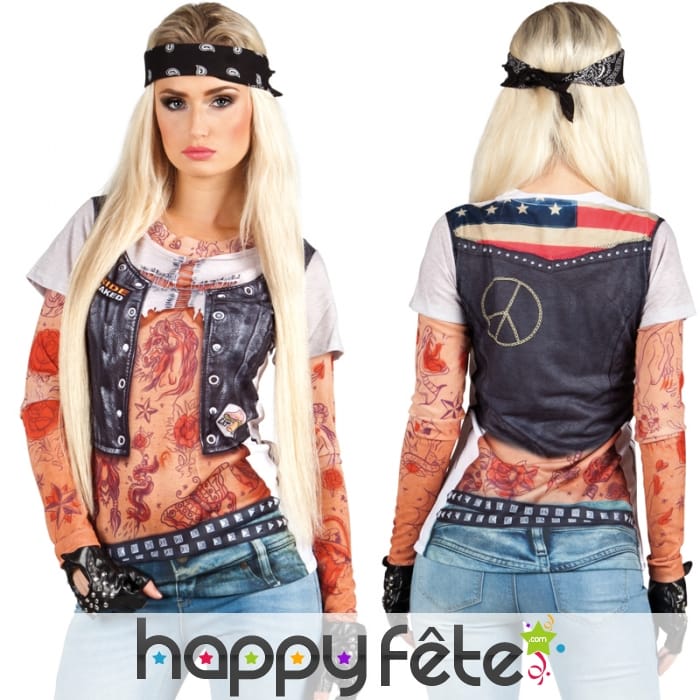 T-shirt imprimé haut de biker pour femme
