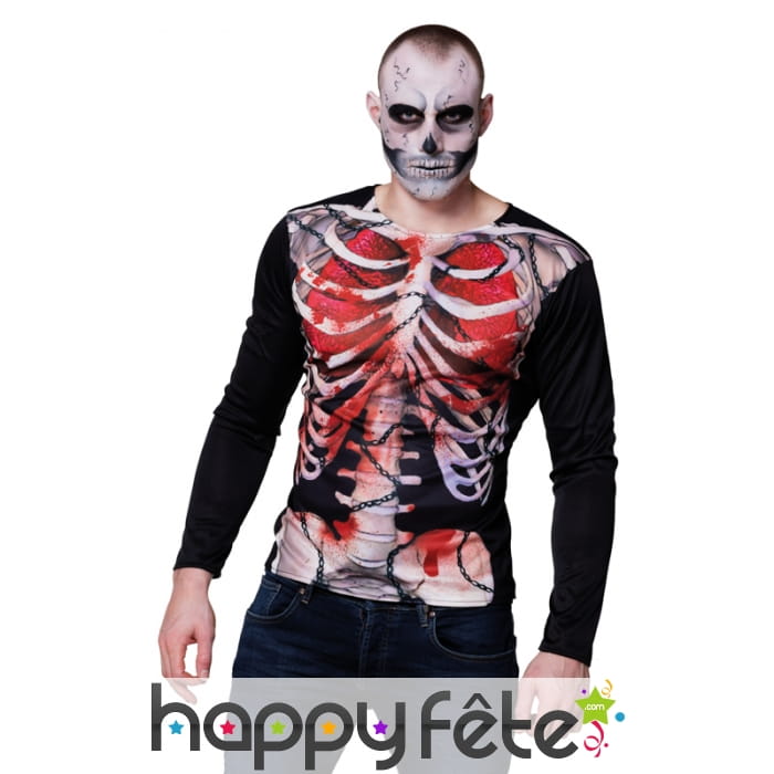 T-shirt photo réaliste de squelette ensanglanté