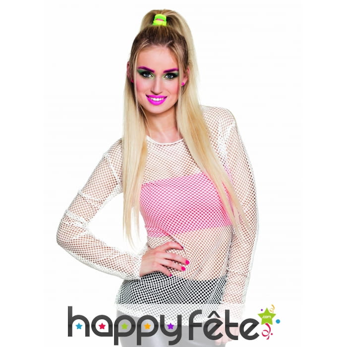 T-shirt résille blanche avec longues manches