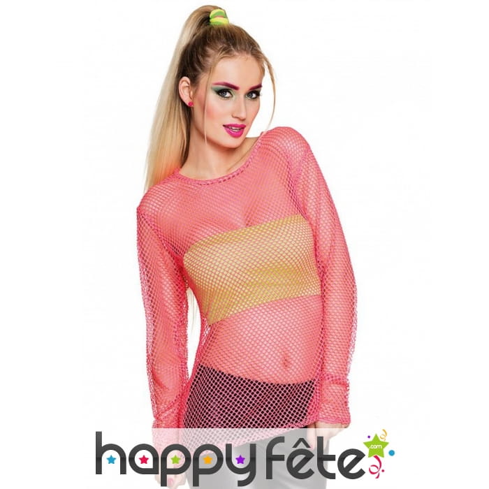 T-shirt résille rose fluo