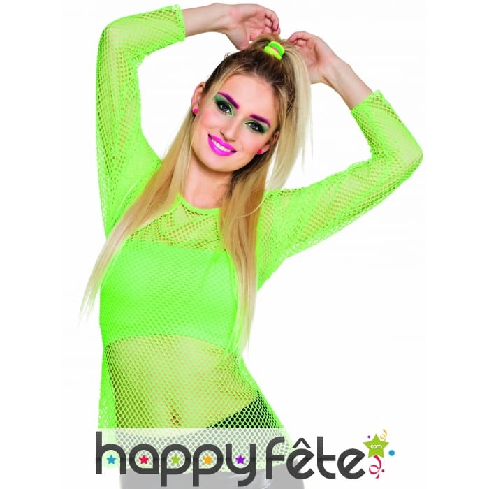 T-shirt résille verte manches longues