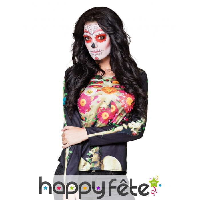 T-shirt squelette girly Dia de los muertos