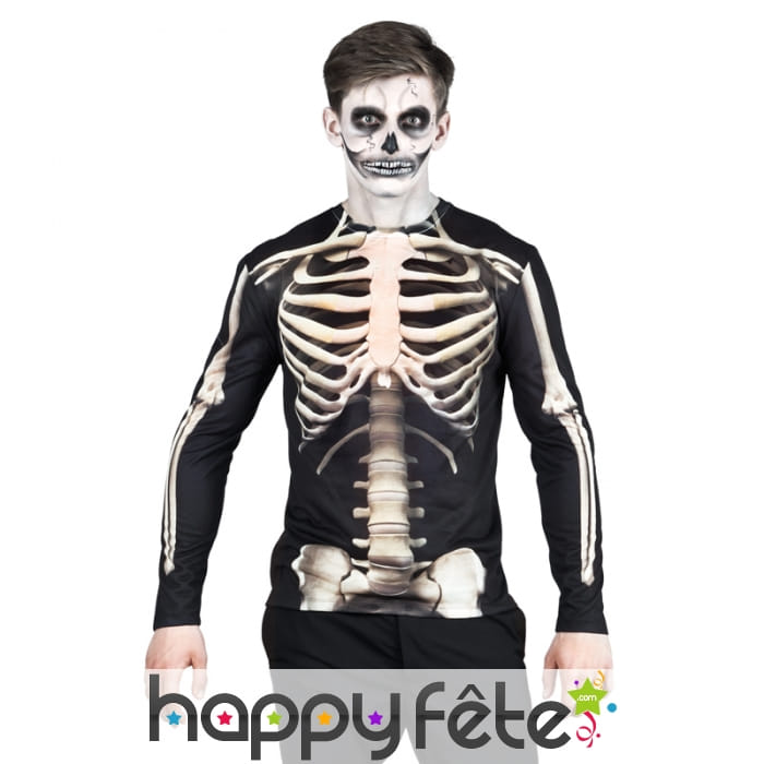 T-shirt squelette photo réaliste pour homme