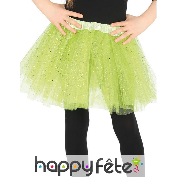 Tutu vert petite fille en tulle pailleté argenté