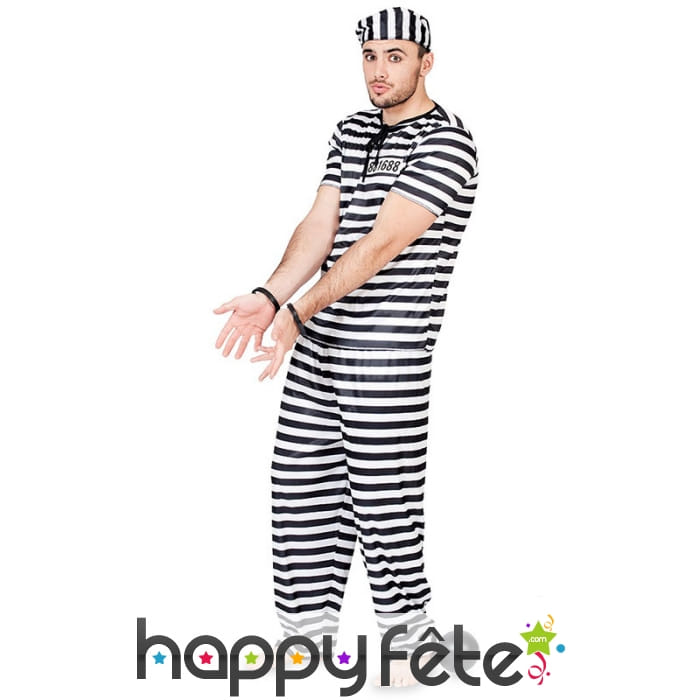 Uniforme rayé de prisonnier noir et blanc, adulte