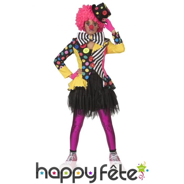 Veste de clown avec gros noeud multicolore, femme