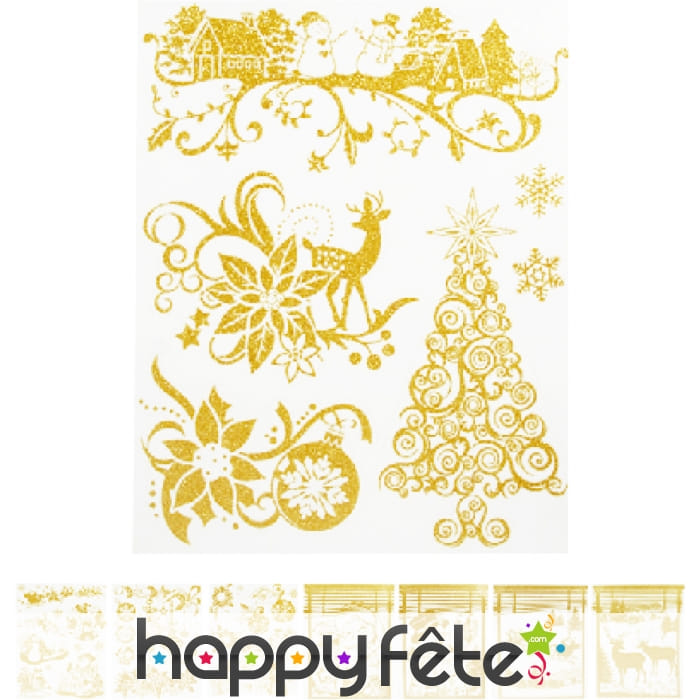 Vitrostatique de noël à paillettes dorees