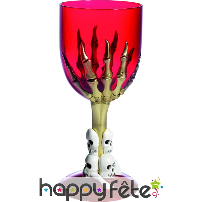 Verre halloween gothique rouge avec pied squelette
