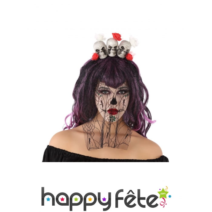 Voile noir avec crânes dia de los muertos, femme