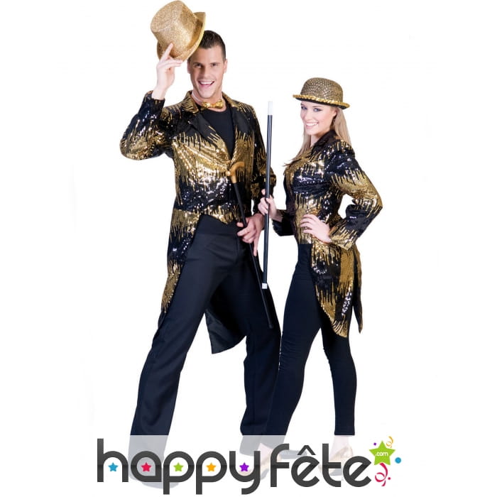 Veste queue de pie or noir unisexe