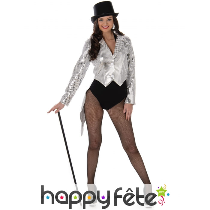 Veste queue de pie paillettes argentées pour femme