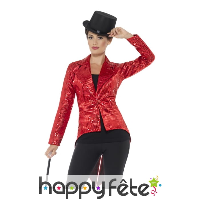 Veste queue de pie rouge à sequins pour femme