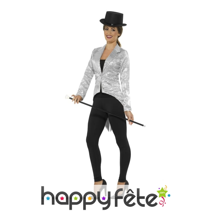 Veste queue de pie sequins argentés pour femme