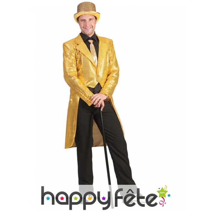 Veste queue de pie sequins dorés, homme