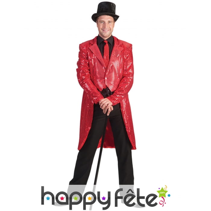 Veste queue de pie sequins rouges, homme