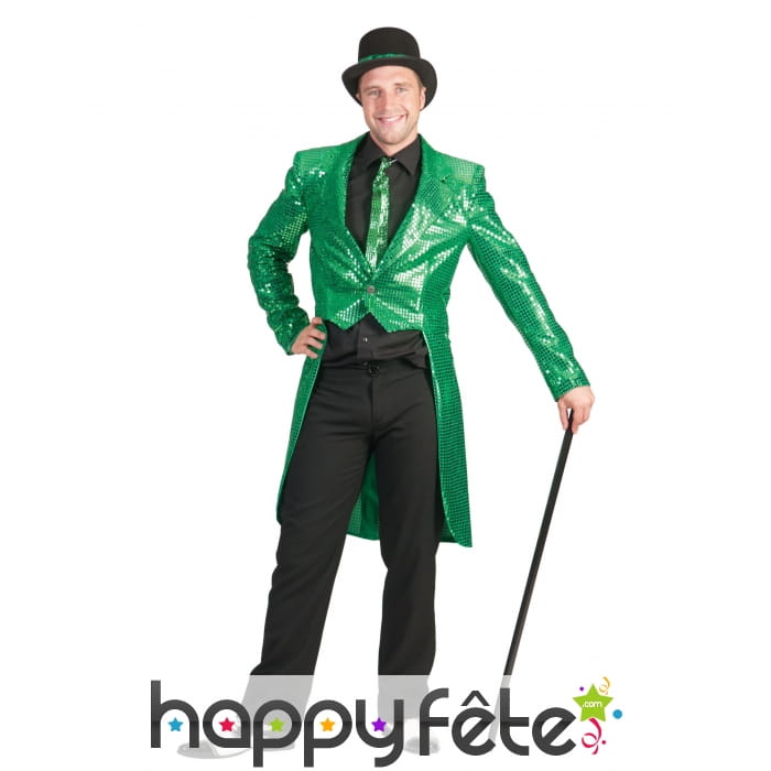 Veste queue de pie sequins verts, homme
