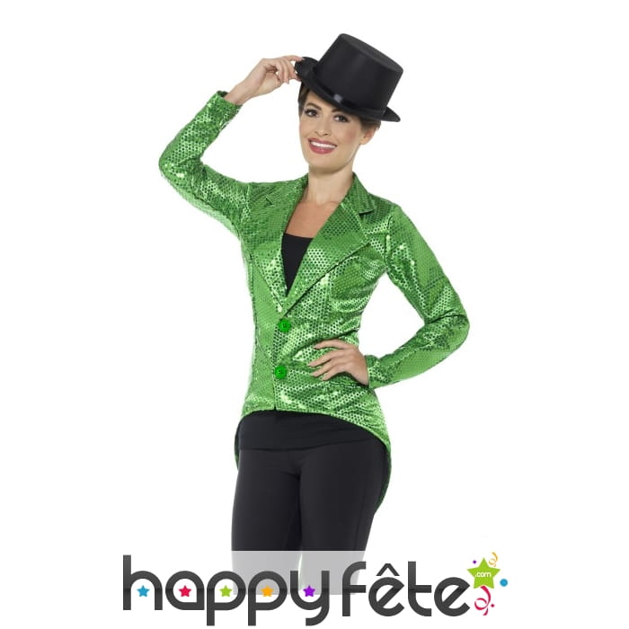 Veste queue de pie verte à sequins pour femme