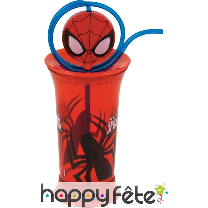 Verre Spiderman en plastique avec paille