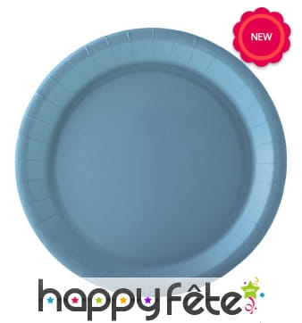 10 Assiettes rondes bleues en carton, 22cm