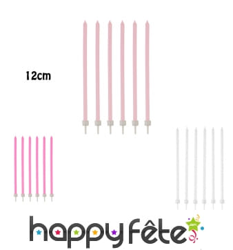 16 Bougies fines de 12cm avec bobèches